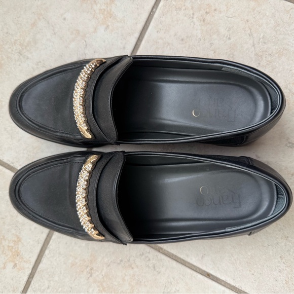 Franco Sarto Black Loafers with Gold Accents - Picture 1 of 8